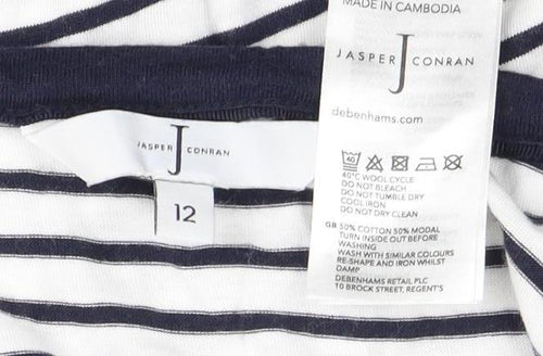 Jasper Conran Women's White Striped T-Shirt Size 12