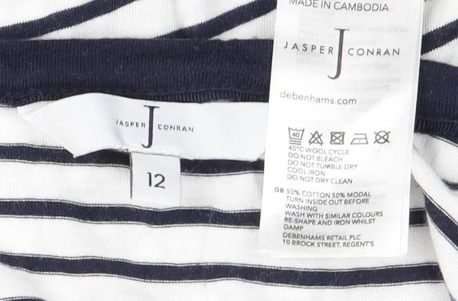 Jasper Conran Women's White Striped T-Shirt Size 12