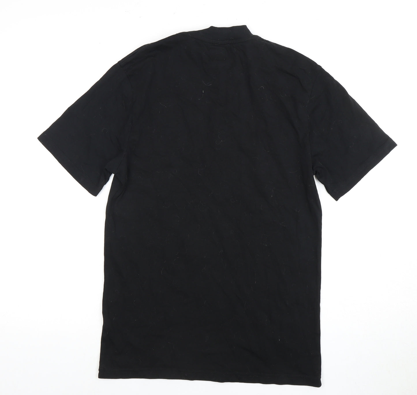 River Island Men's Black S T-Shirt, Crew Neck, Embroidered Accent
