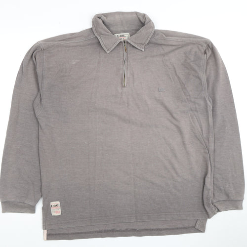 Lee Men's Grey Long Sleeve Polo Shirt Size L