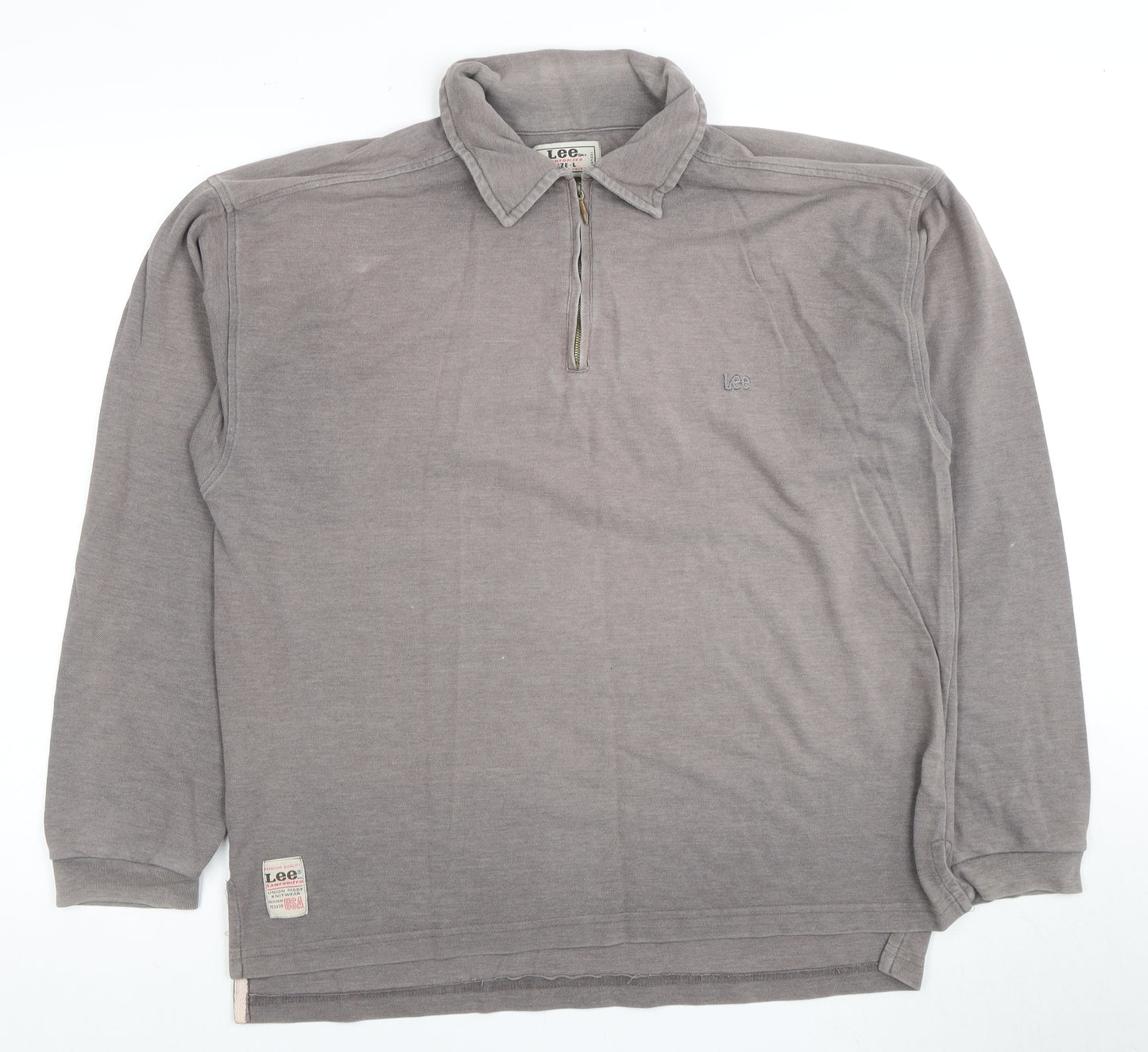 Lee Men's Grey Long Sleeve Polo Shirt Size L