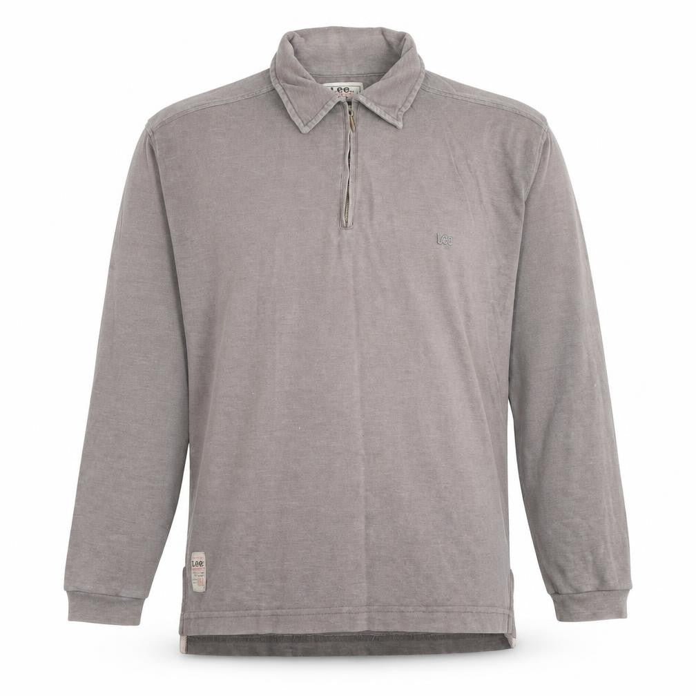 Front view of Lee Men's Grey Long Sleeve Polo Shirt, size L