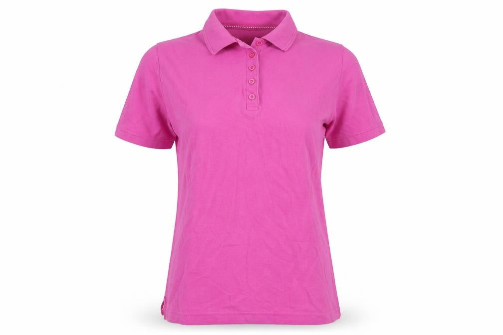 Front view of ISLE Women's Pink Polo Shirt, M, Classic Style