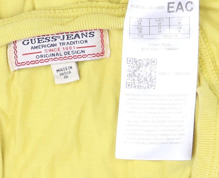 Guess Men's Yellow Long Sleeve Logo T-Shirt, Size M