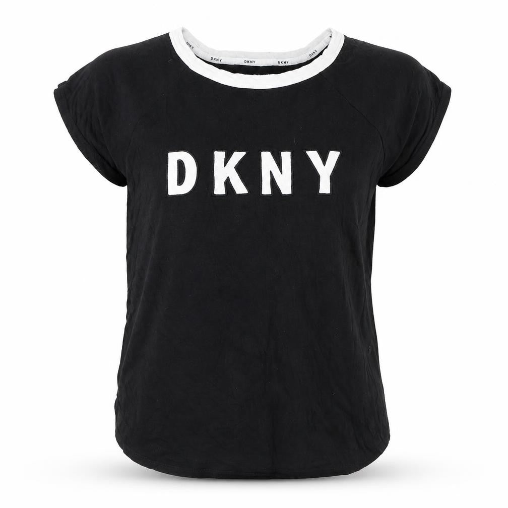 Front view of DKNY Women's Black Crew Neck T-Shirt, size S