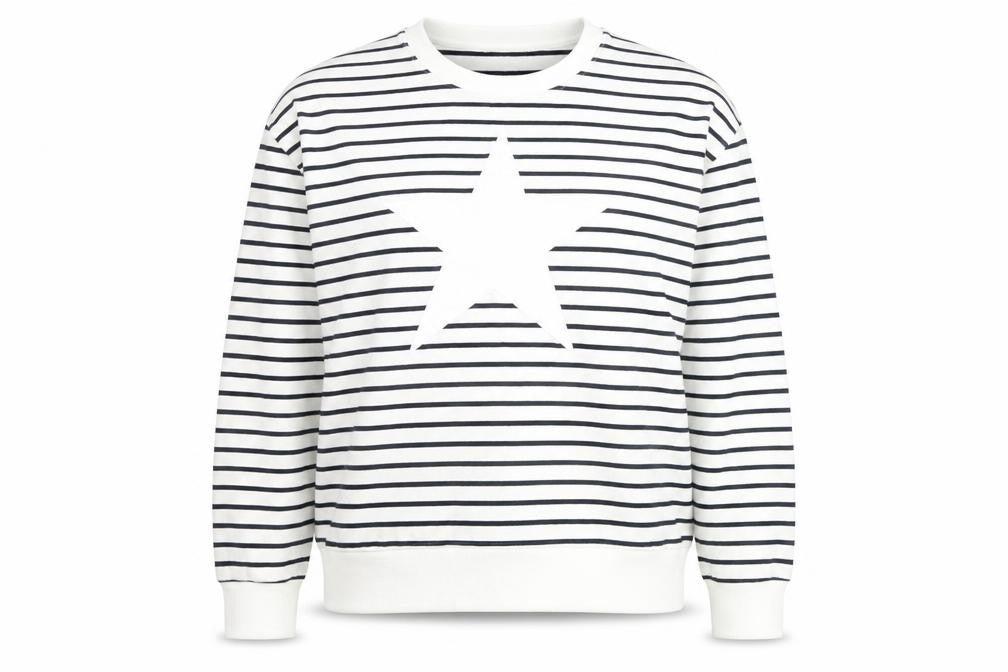 Front view of Apricot Women's Stripe Navy/White Pullover