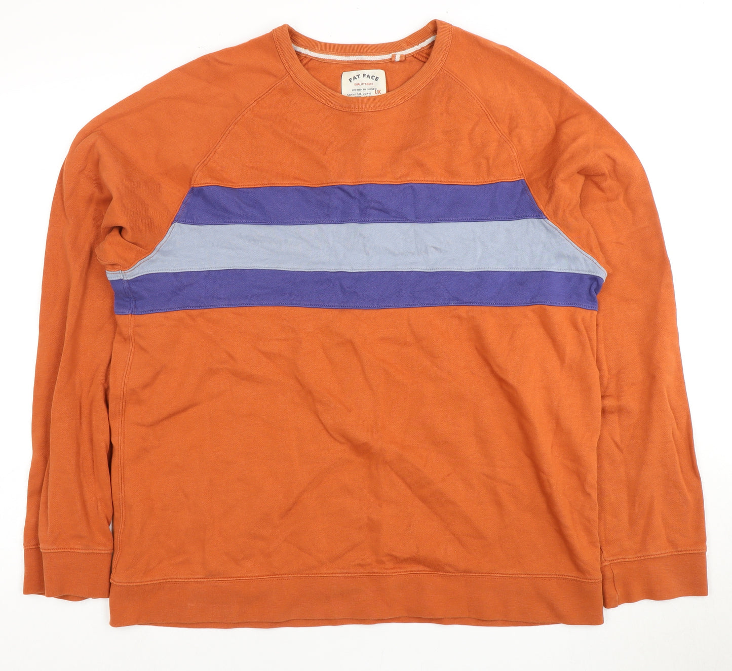 Fat Face Men's Orange Striped Crew Neck Sweatshirt L