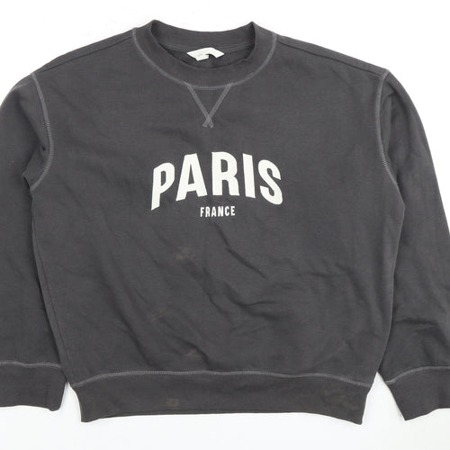 H&M Unisex Black Paris Logo Crew Neck Pullover Sweatshirt XS