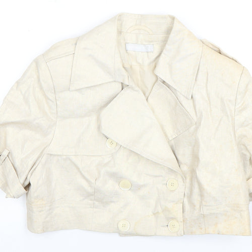 Kit Women's Beige Cropped Buttoned Linen Jacket Size 12