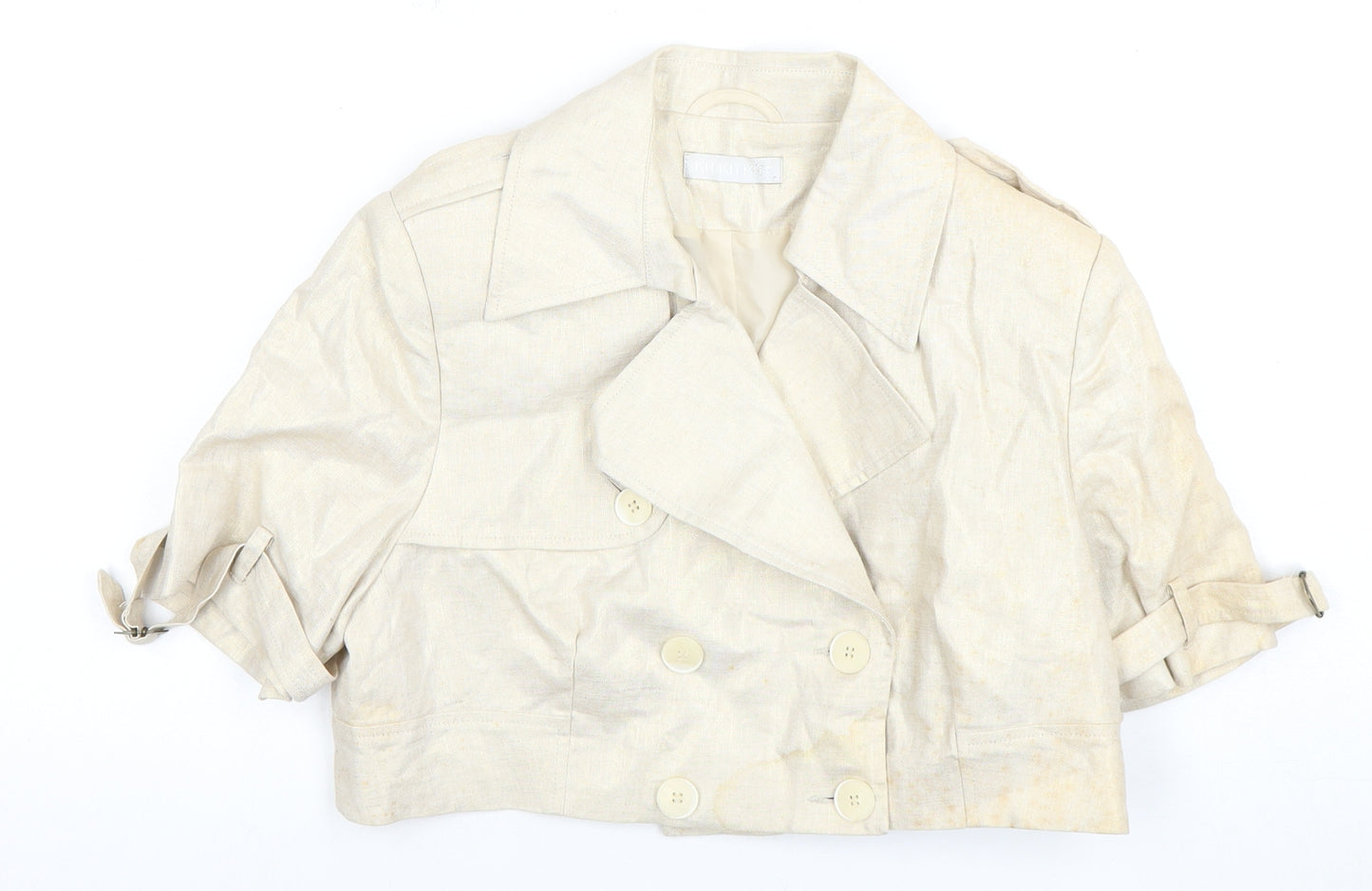 Kit Women's Beige Cropped Buttoned Linen Jacket Size 12