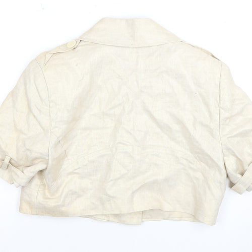 Kit Women's Beige Cropped Buttoned Linen Jacket Size 12