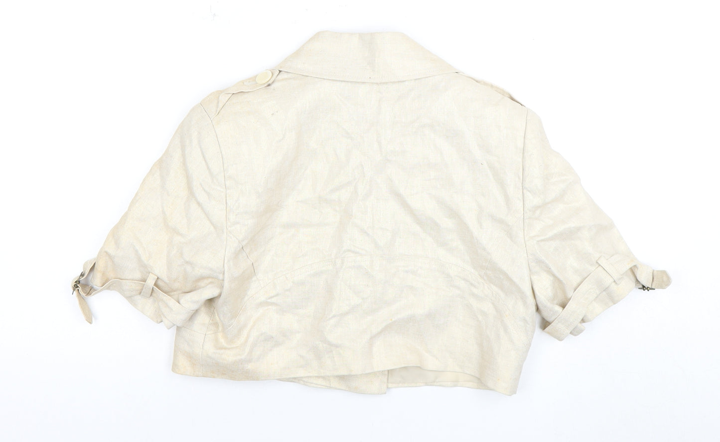 Kit Women's Beige Cropped Buttoned Linen Jacket Size 12