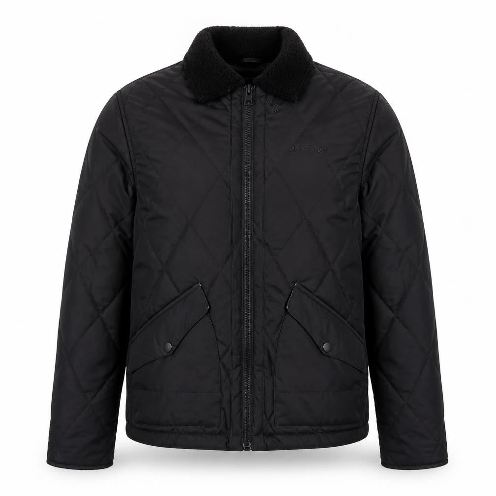 Front view of Pierre Cardin Men's Quilted Black Jacket -, size S