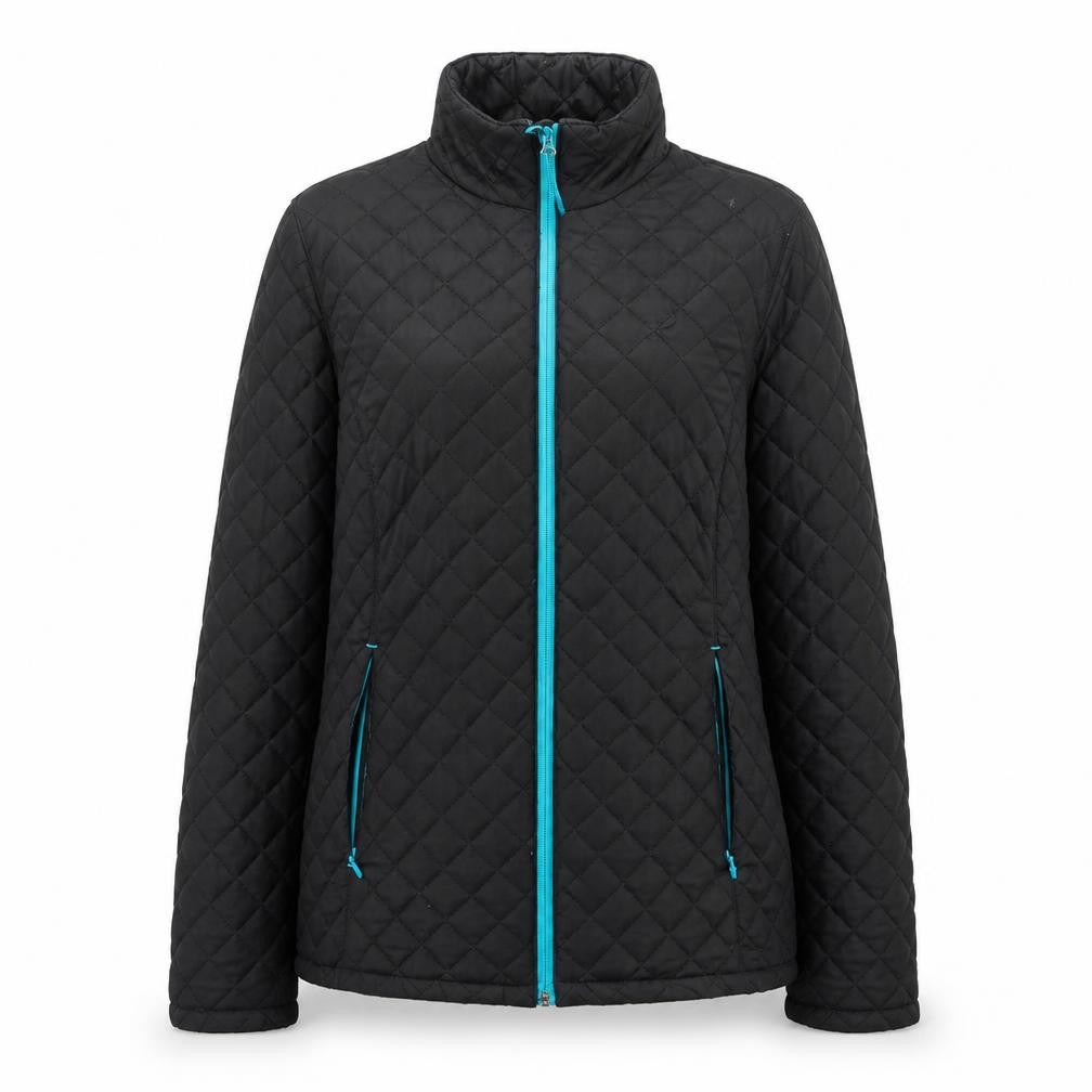 Front view of Alpine Women's Black Quilted Jacket, size 12, Full Zip, Casual