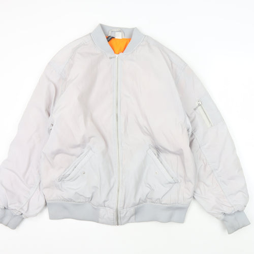 H&M Men's Grey Bomber Jacket XS, Polyester, Casual