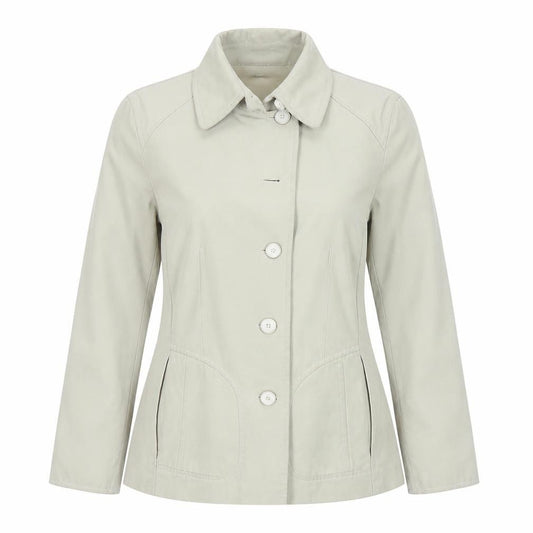 Front view of GoldiX Women's Beige Jacket, size 8, Button-Up Casual