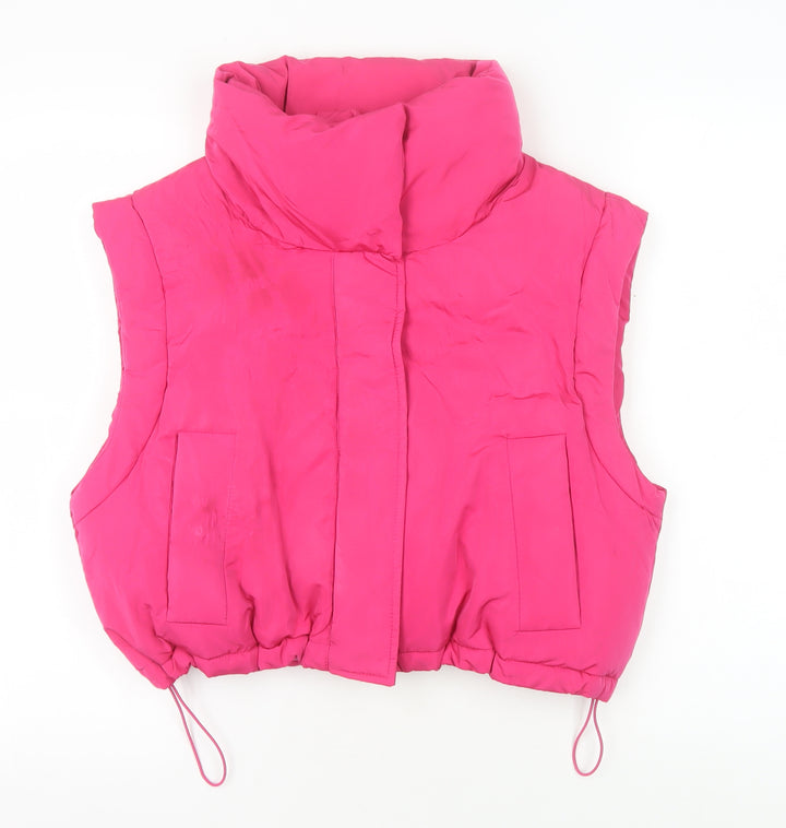Pull & Bear Women's Pink Puffer Waistcoat, Size 10