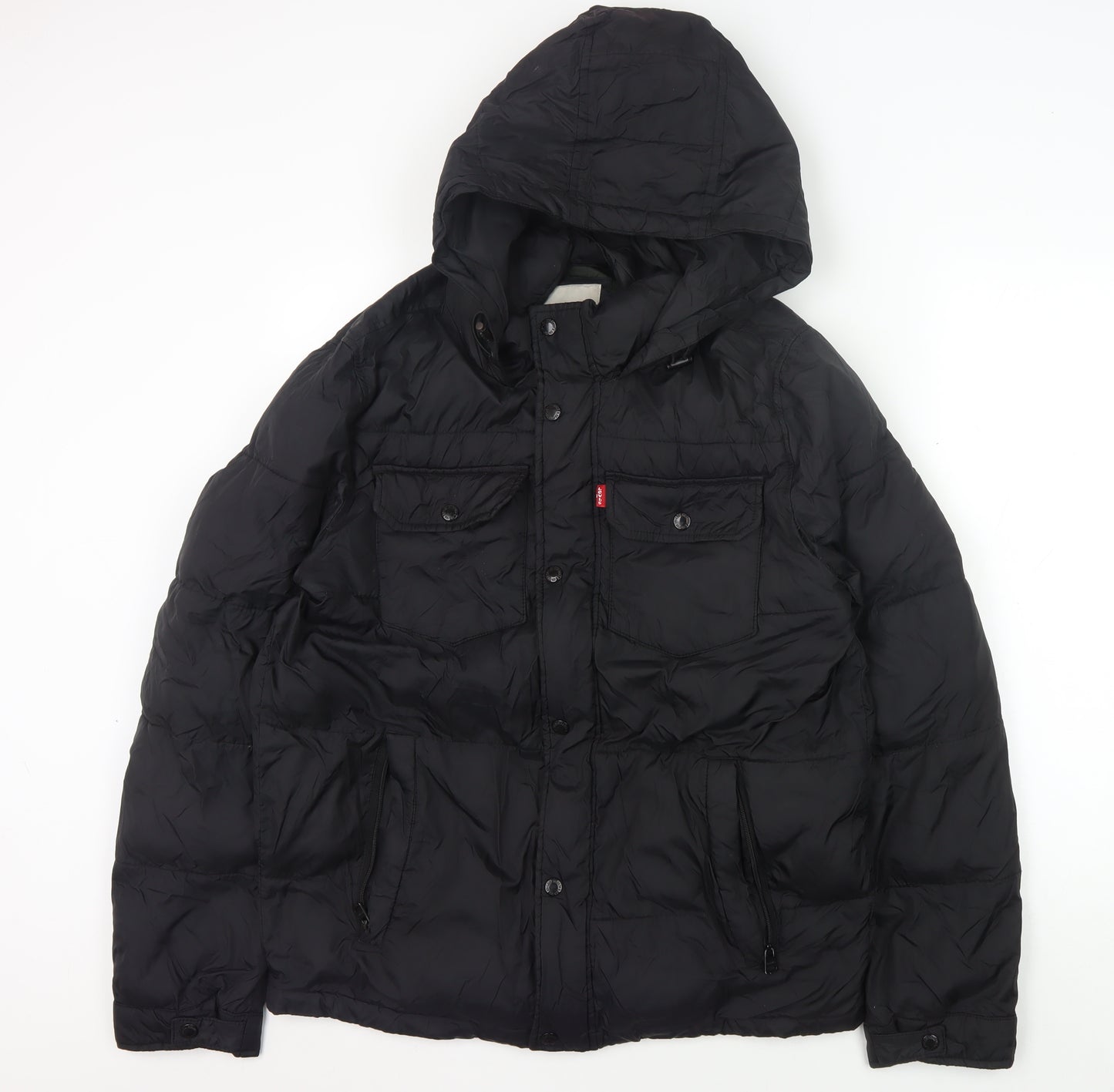 Levi's Men's Black Puffer Jacket, Size S, Hooded
