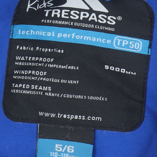 Trespass Boys Blue Parka Jacket 5-6 Years Waterproof Winter