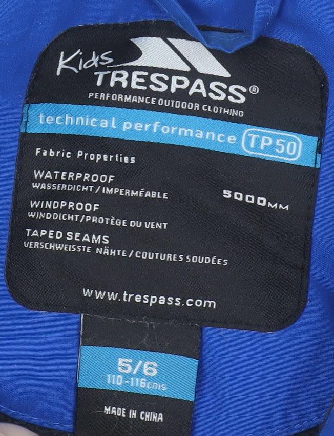Trespass Boys Blue Parka Jacket 5-6 Years Waterproof Winter