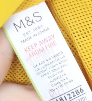 Marks and Spencer Girls Yellow Jacket, Age 4-5, Snap Closure