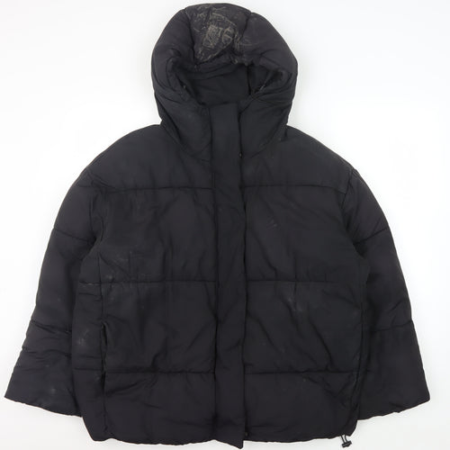 Monki Black Unisex Puffer Jacket M Hooded Casual
