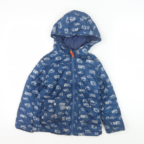 Cath Kids Boys Blue Vehicle Puffer Jacket 5-6 Years Hooded