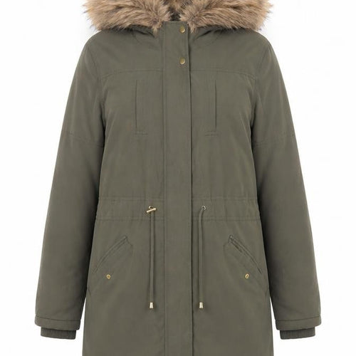 Oasis Women's Green Parka Coat S Hooded Winter Fur Trim