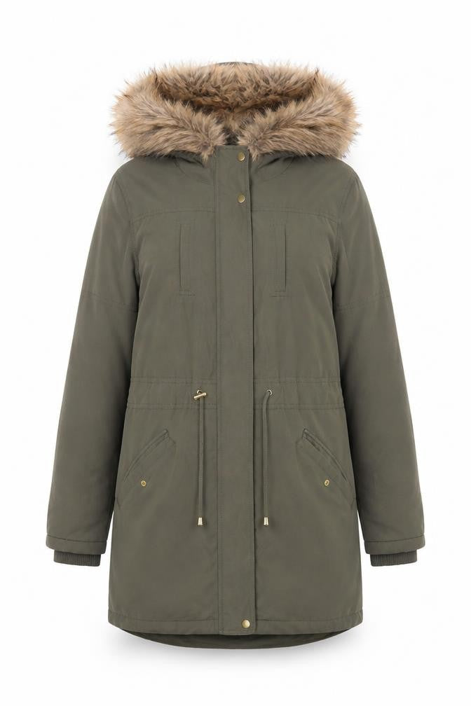 Oasis Women's Green Parka Coat S Hooded Winter Fur Trim