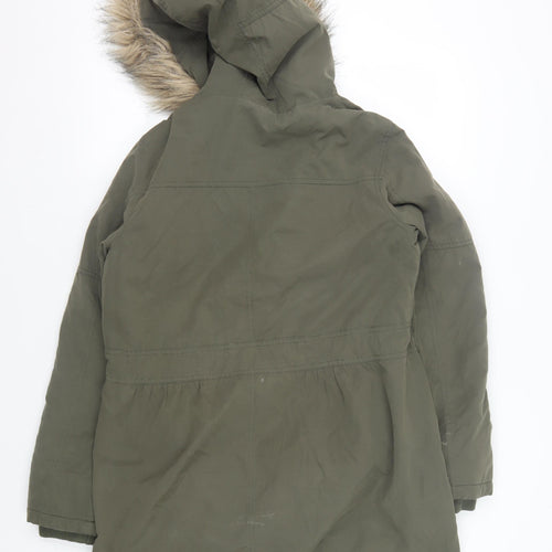 Oasis Women's Green Parka Coat S Hooded Winter Fur Trim