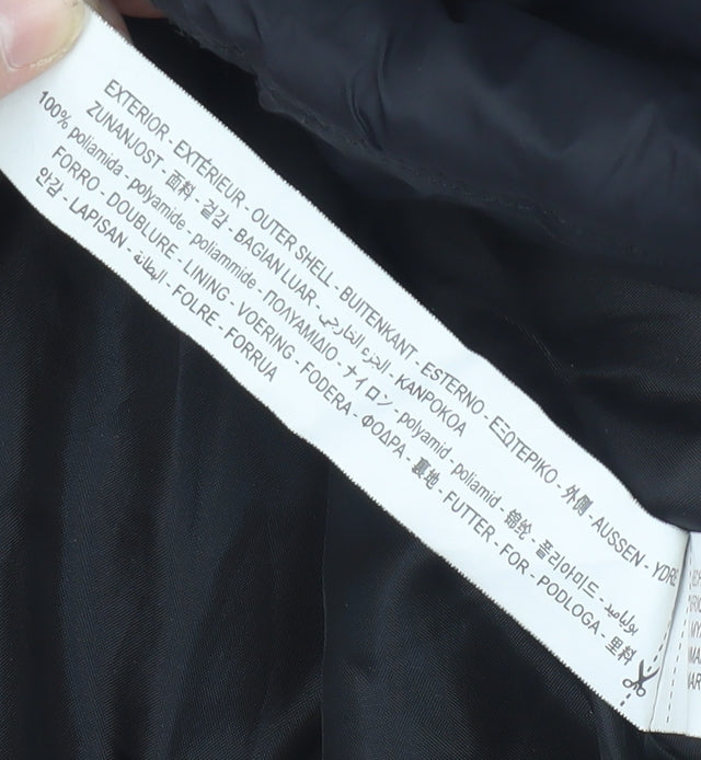 Bershka Women's Black Puffer Jacket, Size S, Hooded Zip