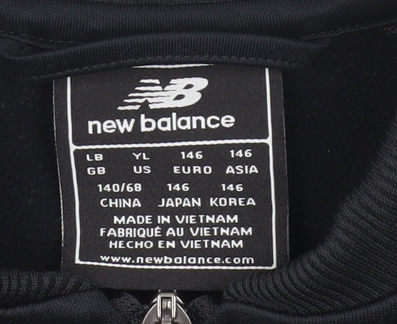 New Balance Boys Black Track Jacket 12Y Polyester Zip
