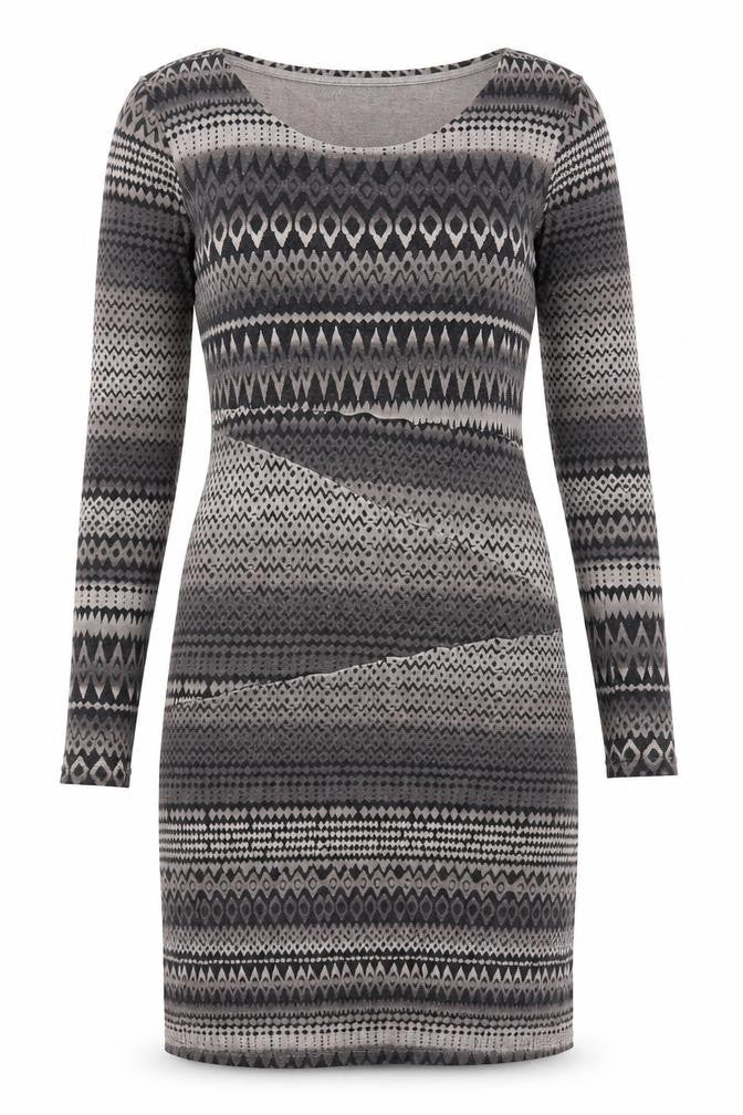 Front view of Laura Ashley Women's Geometric Grey Dress, size 12
