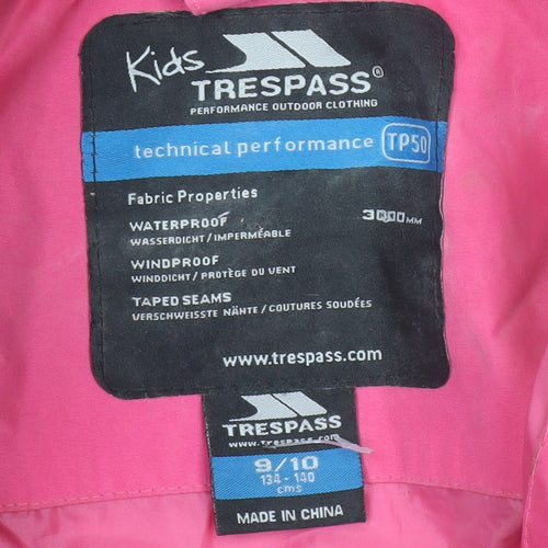 Trespass Girls Pink Waterproof Hooded Rain Coat 9-10 Years