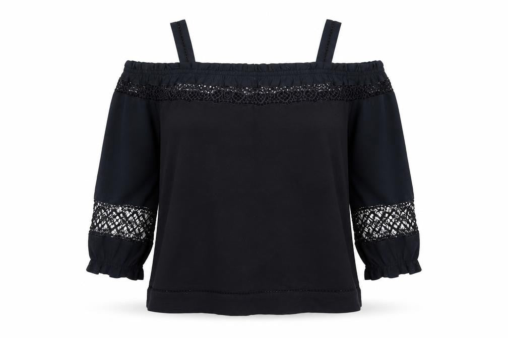 Front view of Whistles Women's Black Off the Shoulder Top, size 10