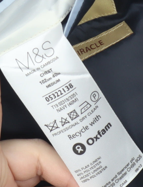 Marks and Spencer Men's Blue Linen Blazer, Size 40R