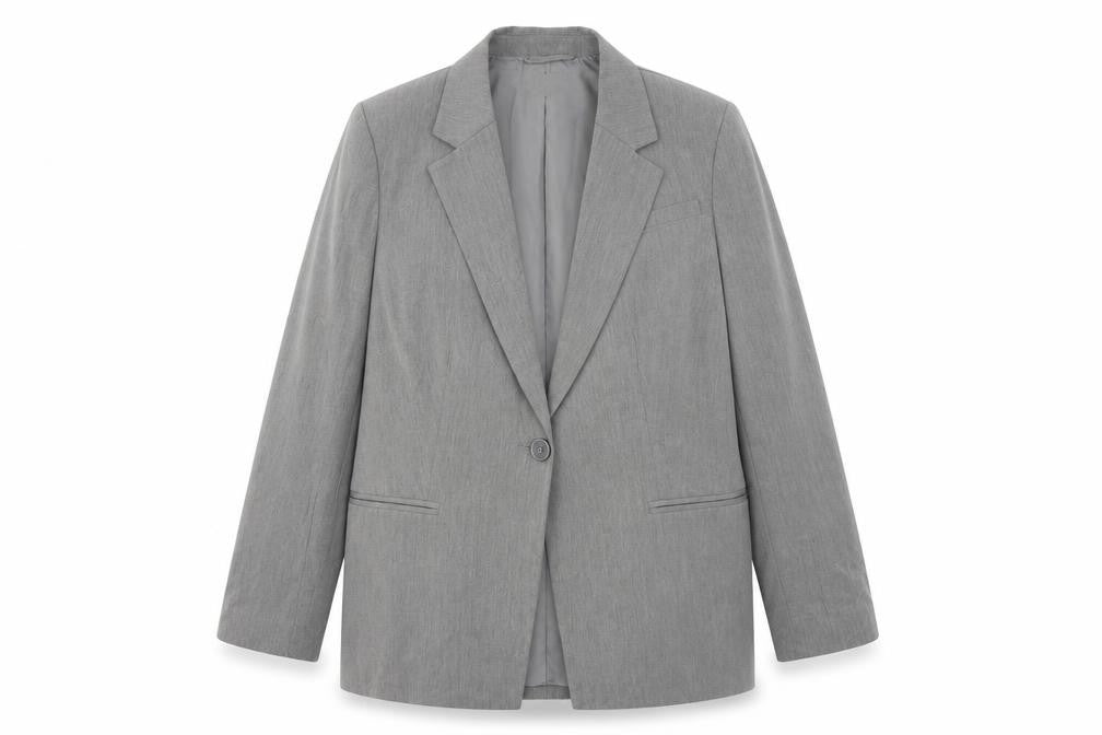 Front view of H&M unisex grey suit jacket uk 14 - classic style