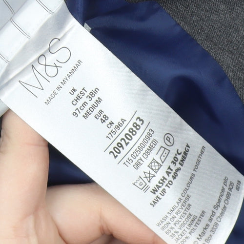 Marks and Spencer Men's Grey Blazer, Size 38R