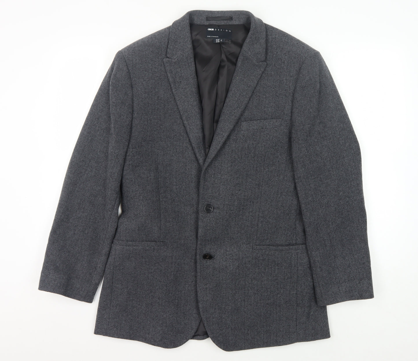 ASOS DESIGN Men's Grey Blazer 38 Regular Herringbone