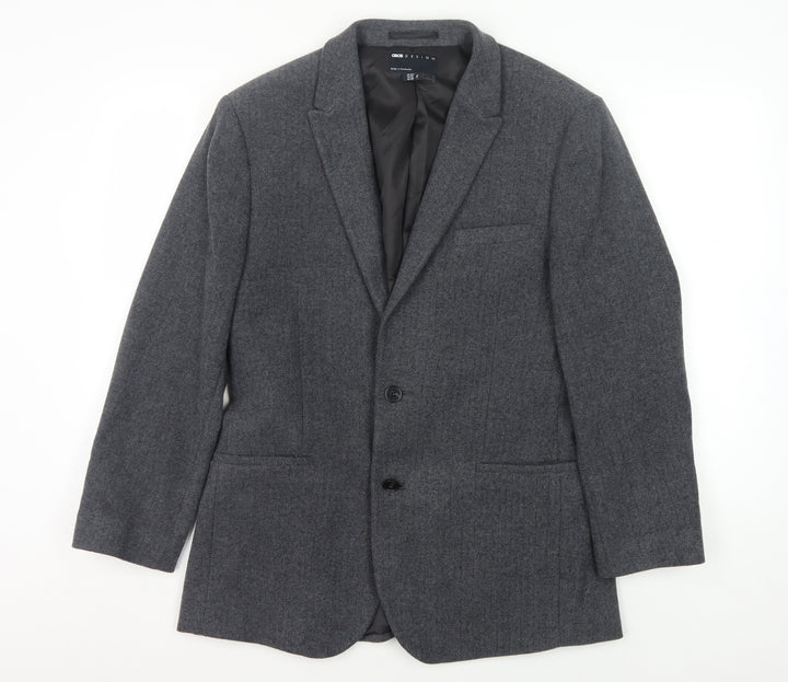 ASOS DESIGN Men's Grey Blazer 38 Regular Herringbone
