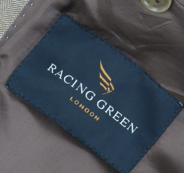 Racing Green Men's Beige Blazer 38S Wool Check