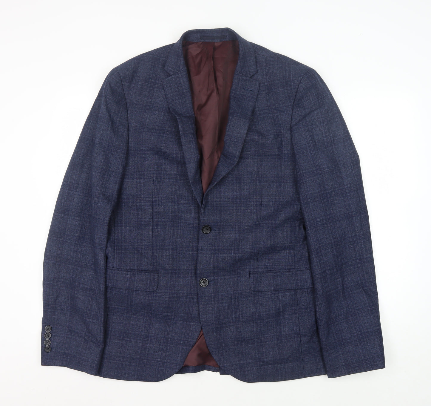 Next Men's Blue Check Slim Fit Blazer 40L