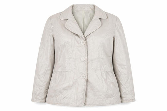 Front view of Wardrobe Women's Beige Linen Jacket, size 20