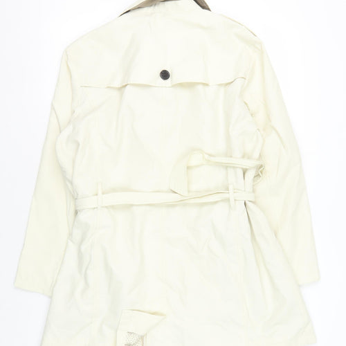 Lands' End Women's White Trench Coat Size L Button Belted