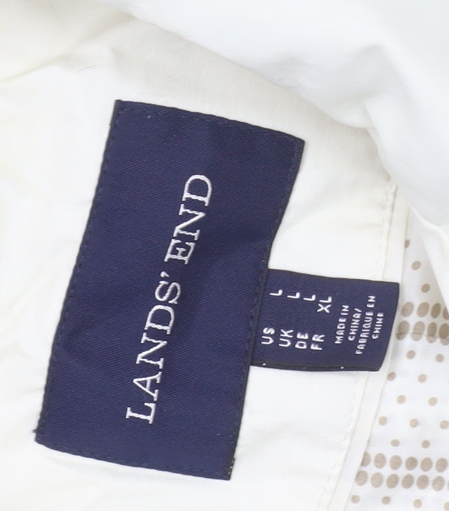 Lands' End Women's White Trench Coat Size L Button Belted