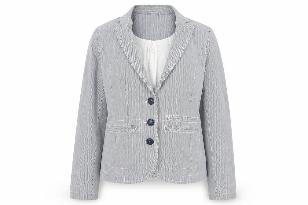 Front view of Next Women's Grey Pinstripe Blazer, size 12