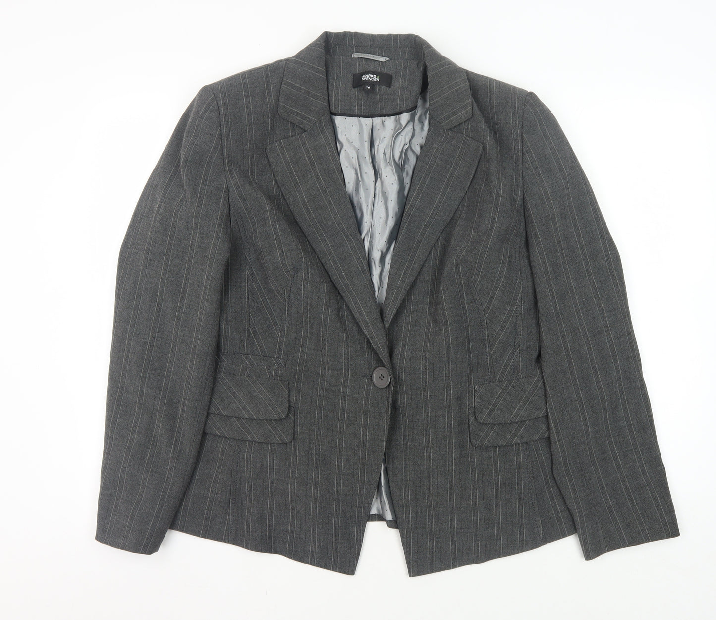 Marks and Spencer Grey Pinstripe Women's Blazer Size 16