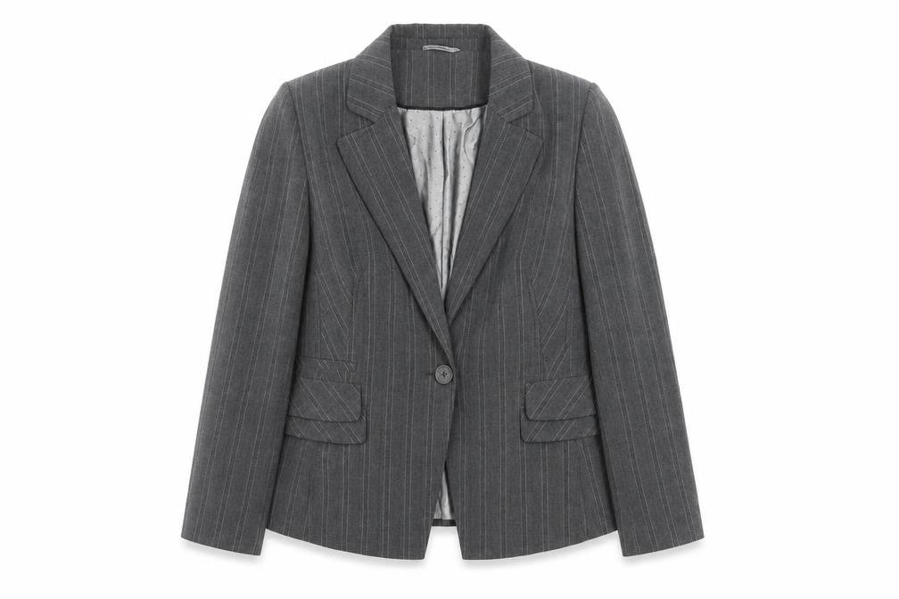 Front view of Marks & Spencer Grey Pinstripe Women's Blazer, size 16