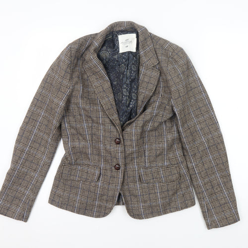 H&M Women's Brown Plaid Wool Blazer, Size 10, Autumn