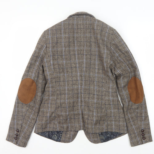 H&M Women's Brown Plaid Wool Blazer, Size 10, Autumn